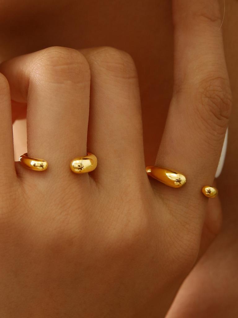 Western Simple Fashion Niche Temperament Stainless Steel 18K Gold-Plated Geometric Pattern Single Ring Open Ring Female
