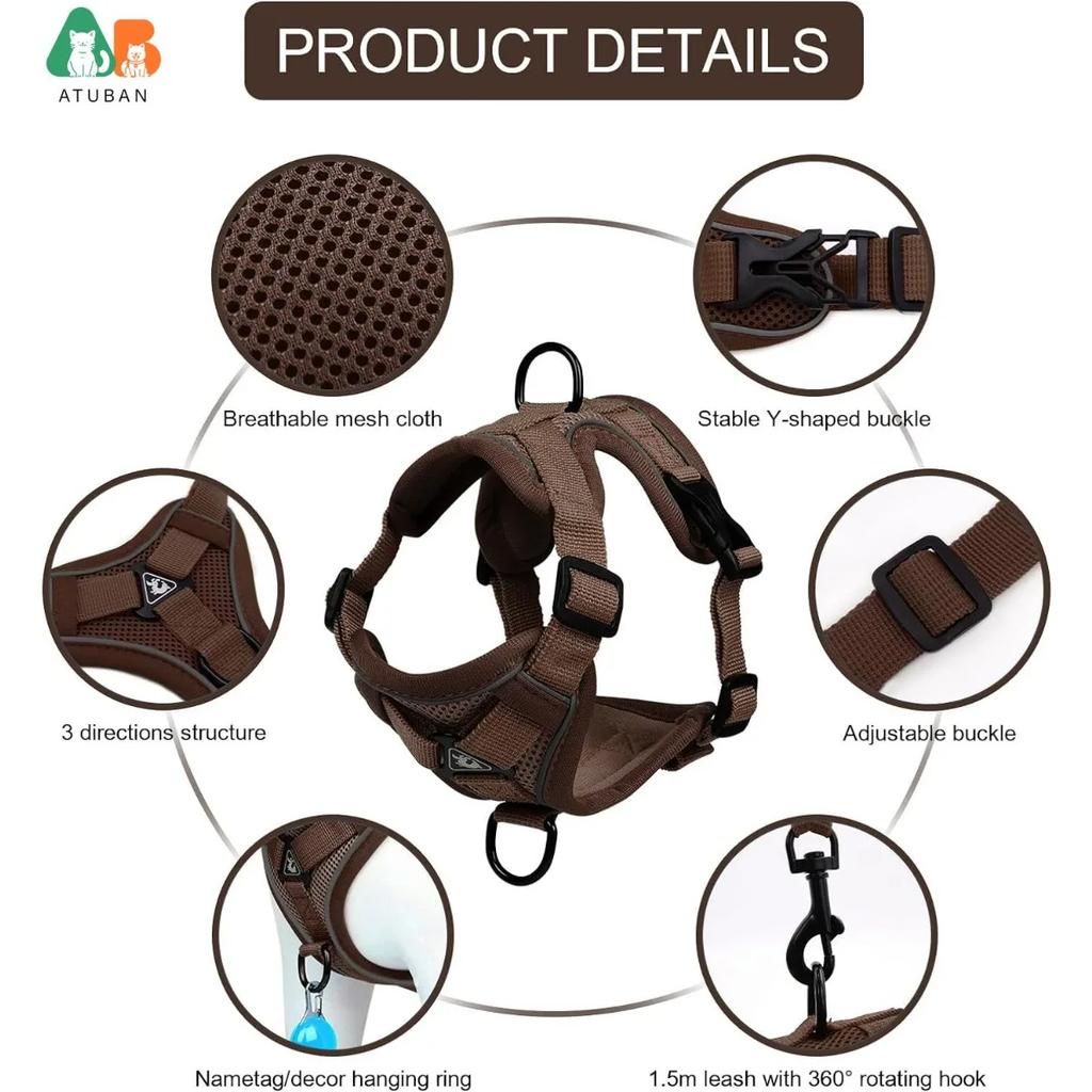 Ensemble Harnais et Laisse pour Chat de Petite à Grande Taille Harnais Gilet Réglable pour Chat Bordure Réfléchissante Laisse et Harnais Universels pour Chat