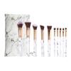 Professional 10pcs Flat Style Kabuki Makeup Brushes Set Natural Gemstone with Marble Handle for Face Use with Storage Case