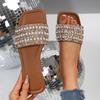 [Foreign Trade] European Station Pearl Rhinestone Flat Bottom One-character Cool Slippers Women's Fashion Outer Sandals Women's Trend