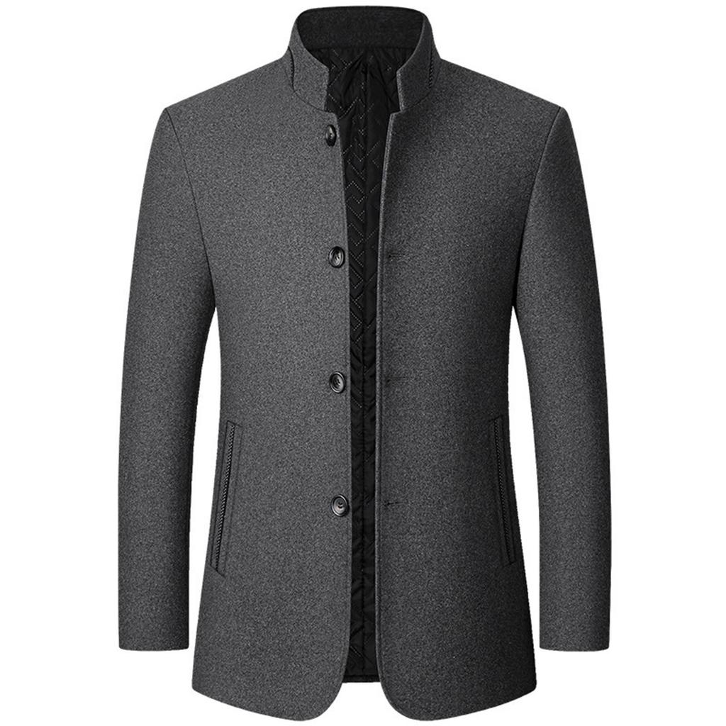 Men's Woolen Jacket Men's Stand Collar Jacket -aged Men's Woolen Coat