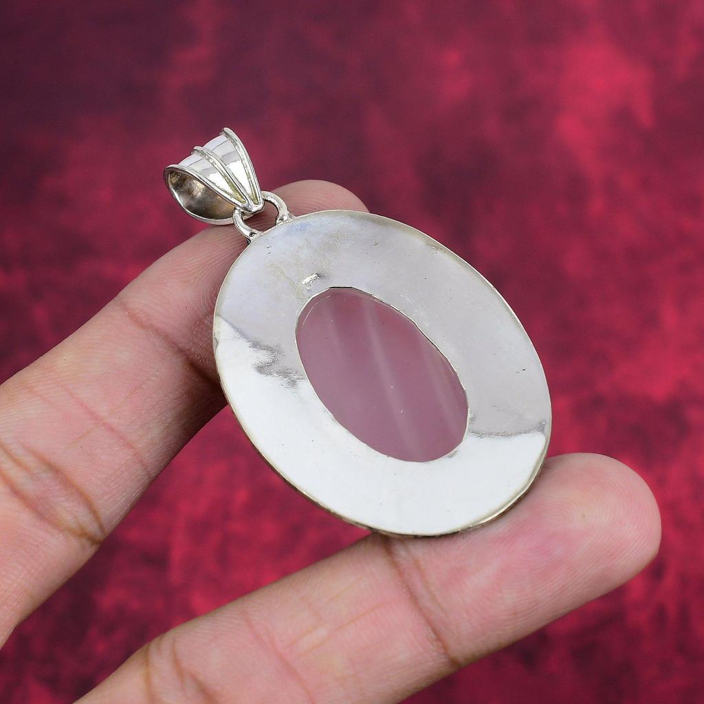 Rosenkvarts Hänge 925 Sterling Silver Hänge, Ädelstenssmycke Handgjort Kedjehänge, Fantastiskt Smyckesgåva Till Henne