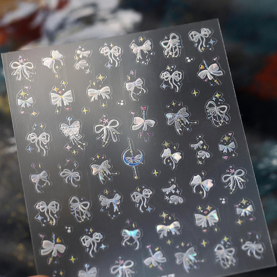1pcs Cute Sketching Graffiti Animal Cat Dog Rabbit Bear Laser Nail Art Sticker Designs Self Adhesive Decoration Decal Acessories