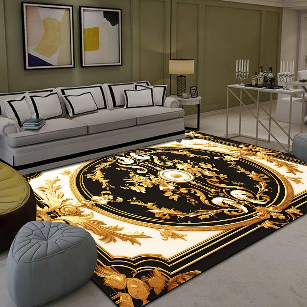 Luxury Golden Carpet for Living Room Europe and America Decoration Large Carpets Non-slip Bedroom Bedside Rug Customized Mat
