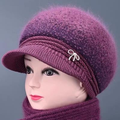 Hat Winter Imitation Rabbit Wool Hat Women's Outdoor Riding Cold Proof Old Lady Duck Tongue Velvet Warm Knitted Hat