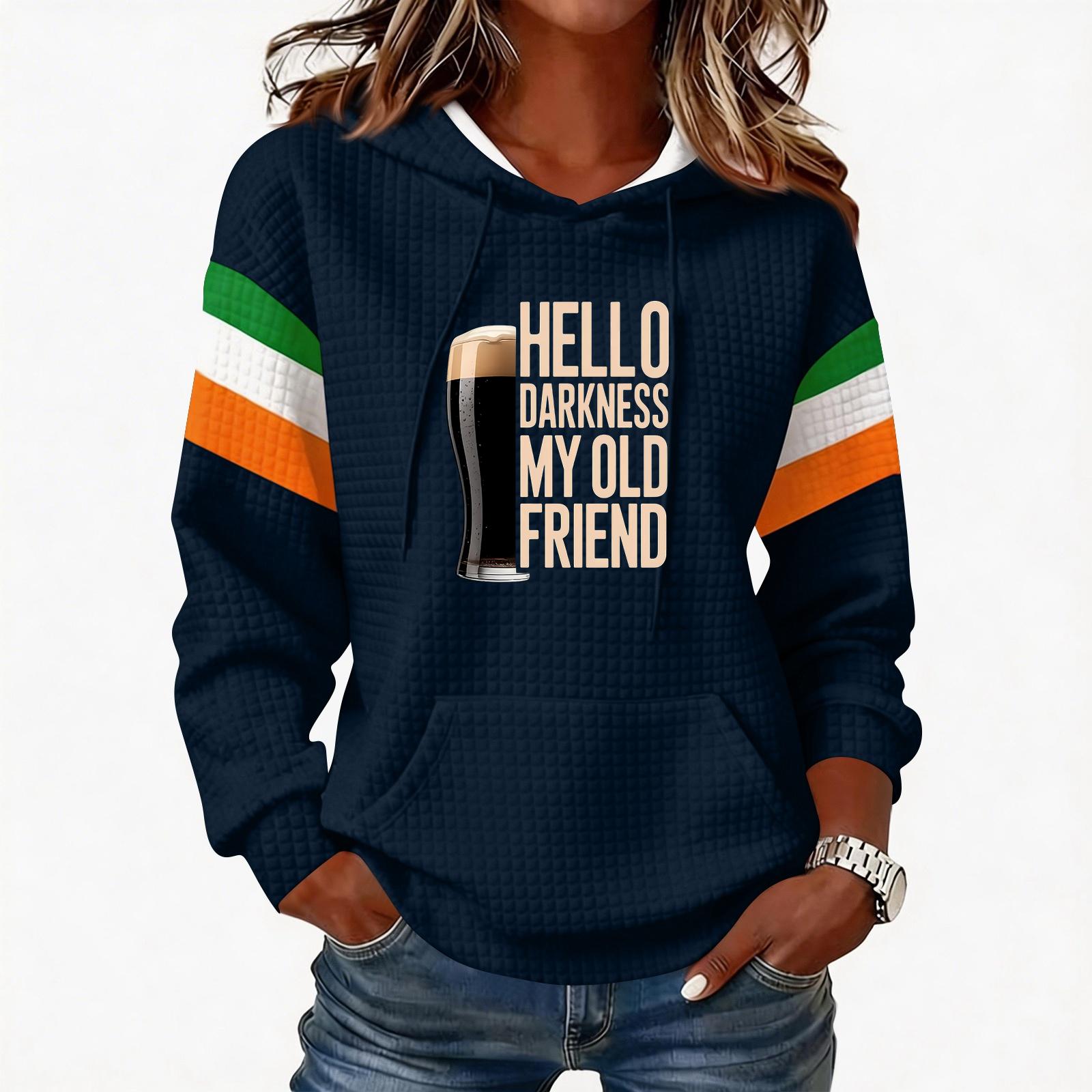

Women s Fashion Lightweight Long-Sleeved Pullover Hoodie with Pockets and Print L Темно-синій