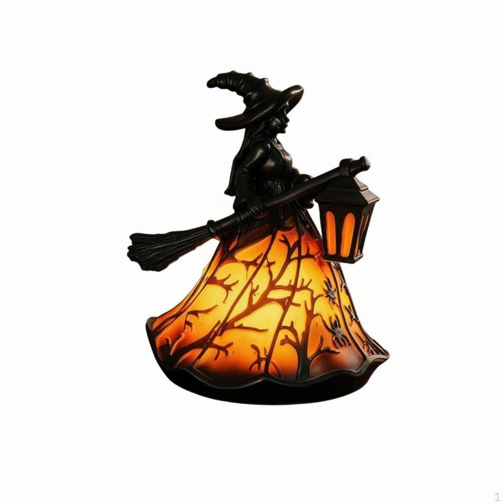 Witch Statue with Lantern Tabletop Figurine Lighted Halloween for Decorators,