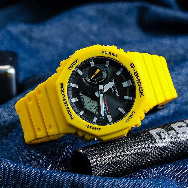 Casio G-Shock Classic Octagonal Carbon Fiber Core Protective Dual Display Waterproof Sports Quartz Watch Men watches Black GA-B2100C-9APR