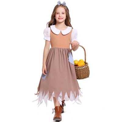Kinder Mädchen Kindertag Armes Dienstmädchen Kleid Stirnband Sets Cosplay Kostüm Bühnenauftritt Pastorale Farm Frence Lolita Verkleidung Halloween Outfit