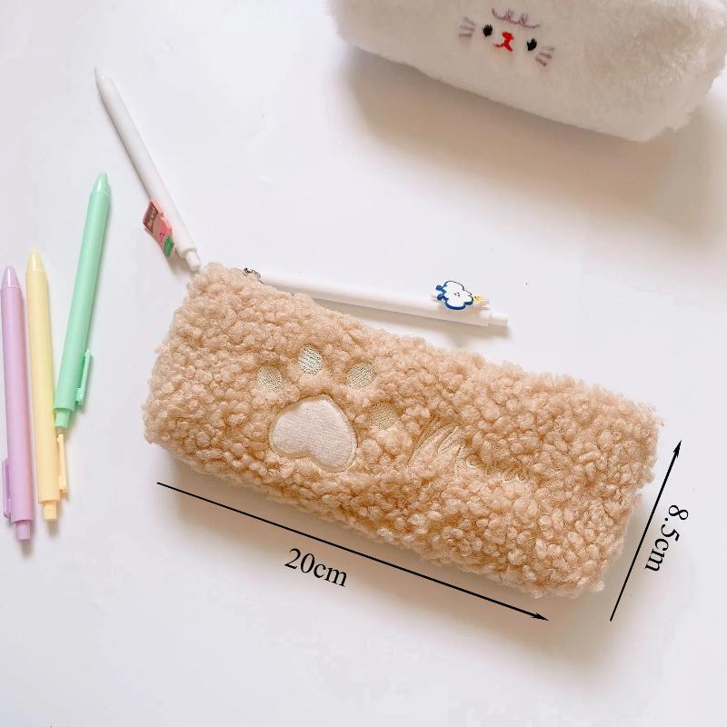 1PCS Hairy Cute Kawaii Cat Paw Plush Pencil Bag Case Girl Supplies Simple Student Stationery Pen Case Storage Bag Gifts for Kids