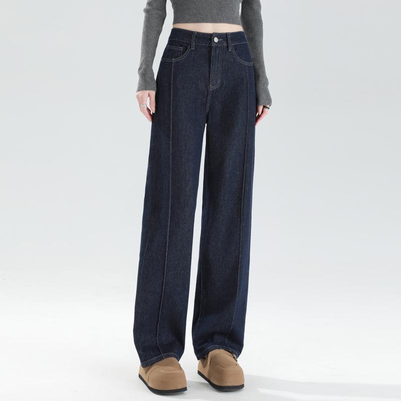 Women s Retro High-Waist Dark Blue Slimming Straight-Leg Jeans Large