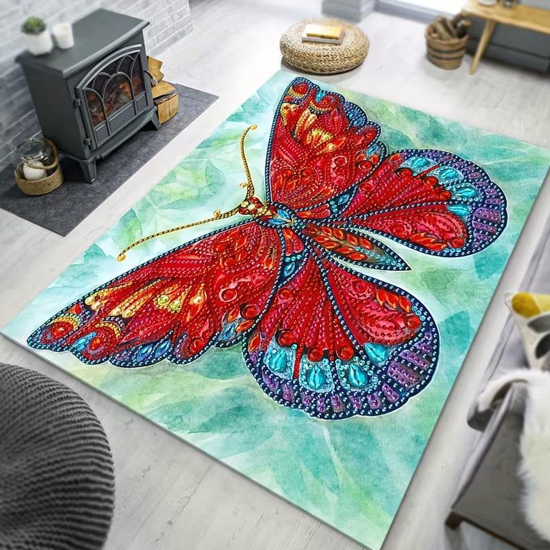 Watercolor Butterfly Floral Area Rug Non Slip Soft Floor Mat Bedroom Living Room Fresh Nature Style Indoor Decor Carpet