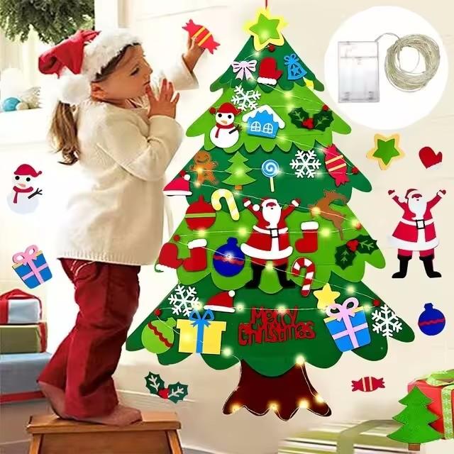 DIY Felt Christmas Tree Christmas Decoration for Home Navidad 2024 New Year Christmas Ornaments Santa Claus Xmas Kids Gifts