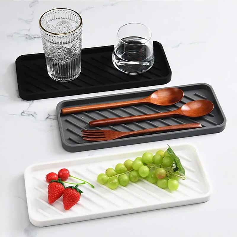 Vassoio Scolapiatti in Silicone per Saponetta, Bottiglia per Condimenti, Ciotola, Tazza per Bacchette, Tappetino di Stoccaggio Resistente al Calore, Organizzatore per Cucina Bagno, Semplice Scolapiatti