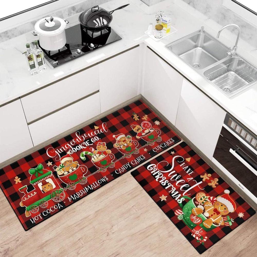 Home Decoration Christmas Kitchen Rugs Santa Claus Xmas Floor Mats  Living Room