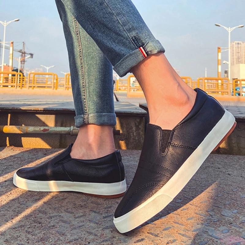 Men Leather Casual Shoes Slip On Loafers High Quality Comfortable Outdoor Walking Footwear Non Slip Sneakers Retro