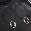 Irregular Hollow Oval Alloy Pendant, Women's High Sense Geometric Oval Steel Wire Necklace