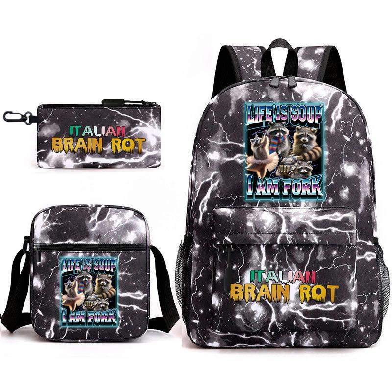 School Bag Tongtongsahur Cartoon Abstract Shanhaijing Primary School Students and Teenagers Backpack Three-piece Set L