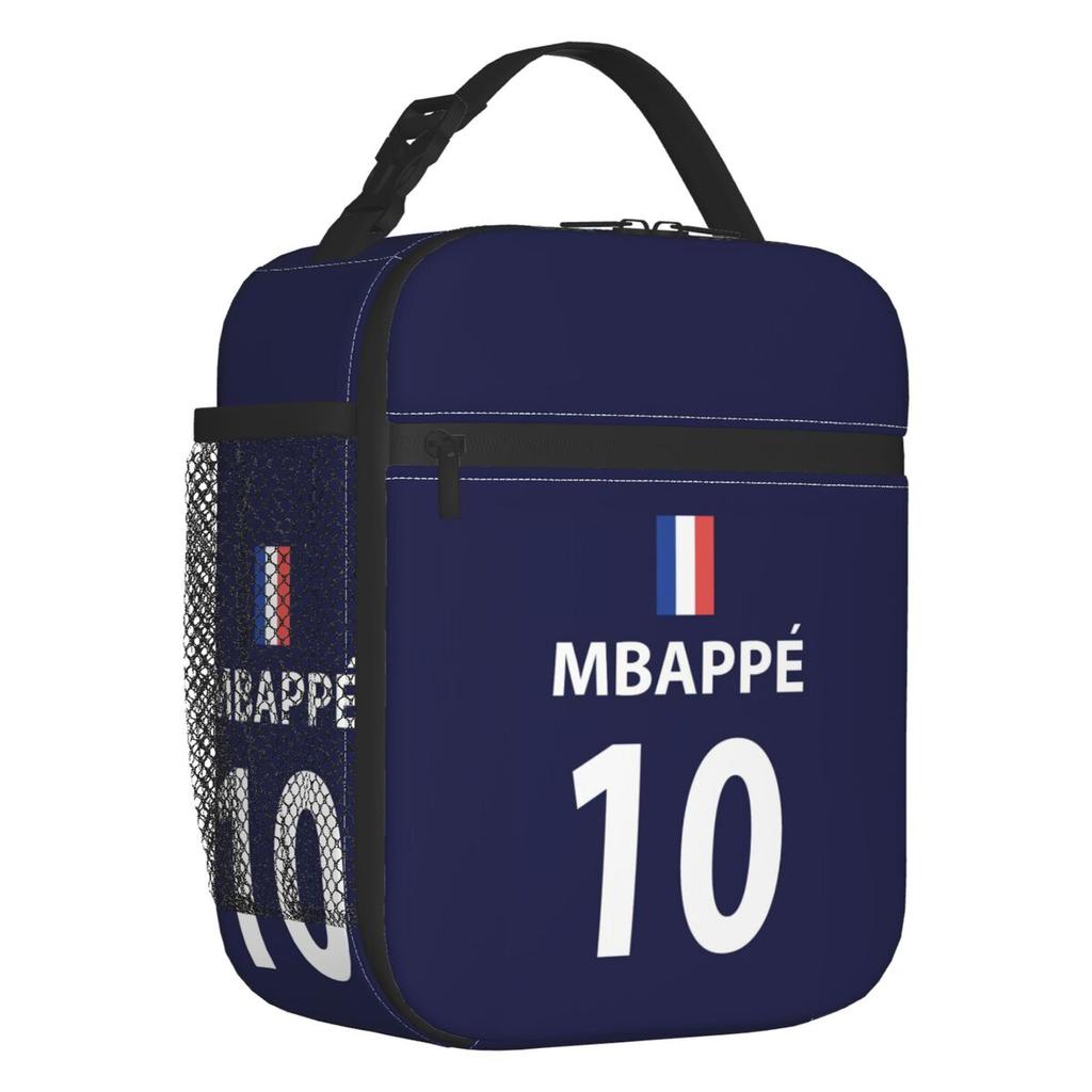 KM Mbappes Soccer Insulated Lunch Bag for Work School French Flag Football Waterproof Thermal Cooler Bento Box Women Kids