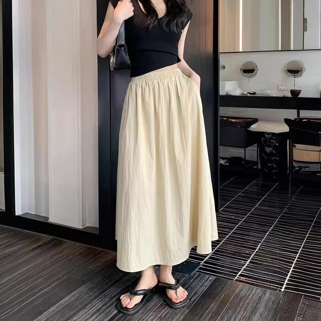 Pleated Yamamoto Women's High Waist Slimming A-Line Midi Umbrella Skirt - Spring/Summer Korean Style, Plus Size Available.