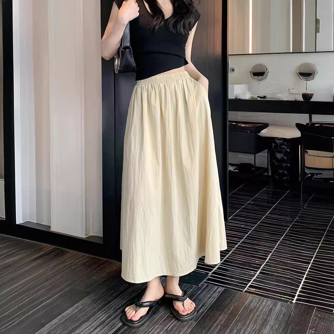 

Pleated Yamamoto Women s High Waist Slimming A-Line Midi Umbrella Skirt - Spring/Summer Korean Style, Plus Size Available. M абрикосовий