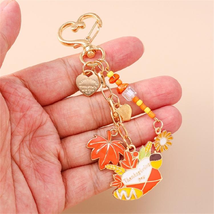 Playful Mushroom Pumpkin Keyring Decorative Beaded Accent Key Organiser Thanksgiving Theme Keychain For Purse Keys