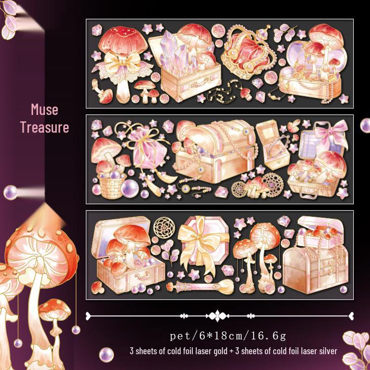 

Yuxian PET Hot Stamping Mushroom Movement Sticker Series - 4 Styles: 6 Sheets for Journal Decoration.
