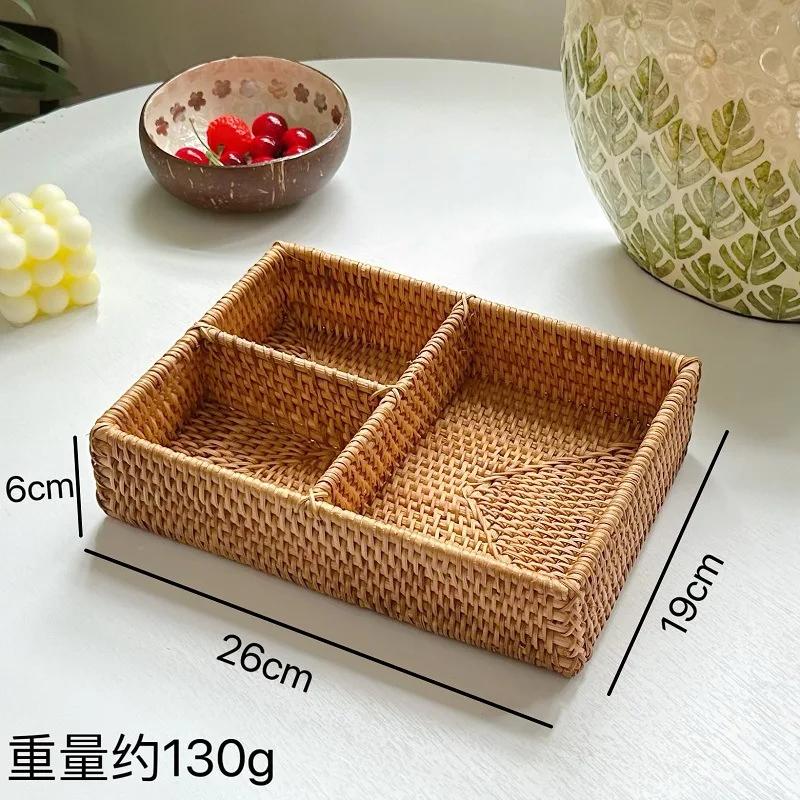 Autumn rattan woven dried fruit box candy box compartment organizer jewelry box rectangular creative living room storage basket