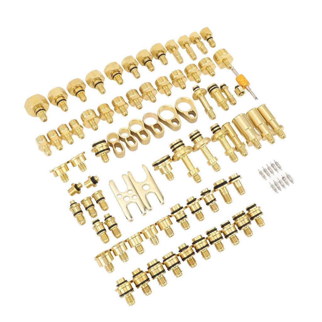 77Pcs Car Air Conditioning Leak Test Kit Brass Ac Leak Detection Tools Connector Repair Kit for Car Auto AC