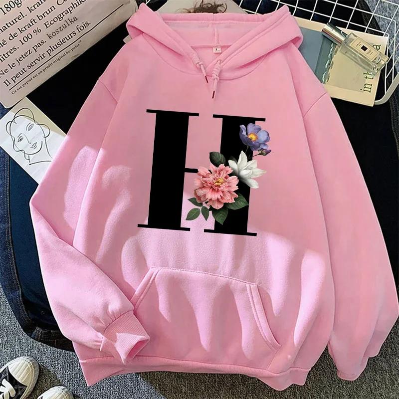 Autumn Winter Womens Hoodies Casual Letters A-Z Printing Sweatshirts Sportswear Outdoors Sports Jogging Woman Clothing New Tops