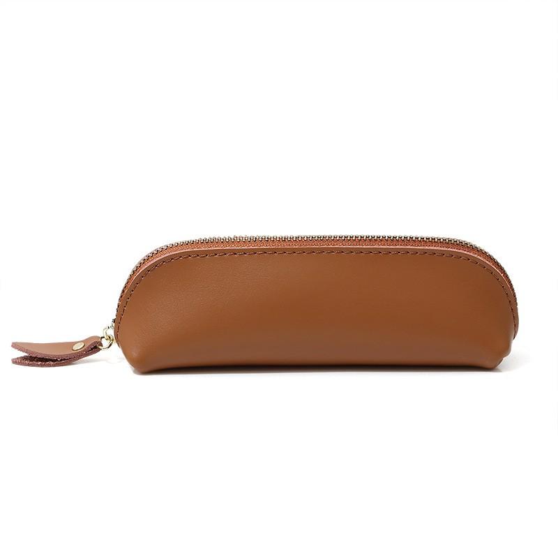 Genuine Leather Pencil Case With Zipper Minimalist Vintage Stationery Organizer Pens Pencils