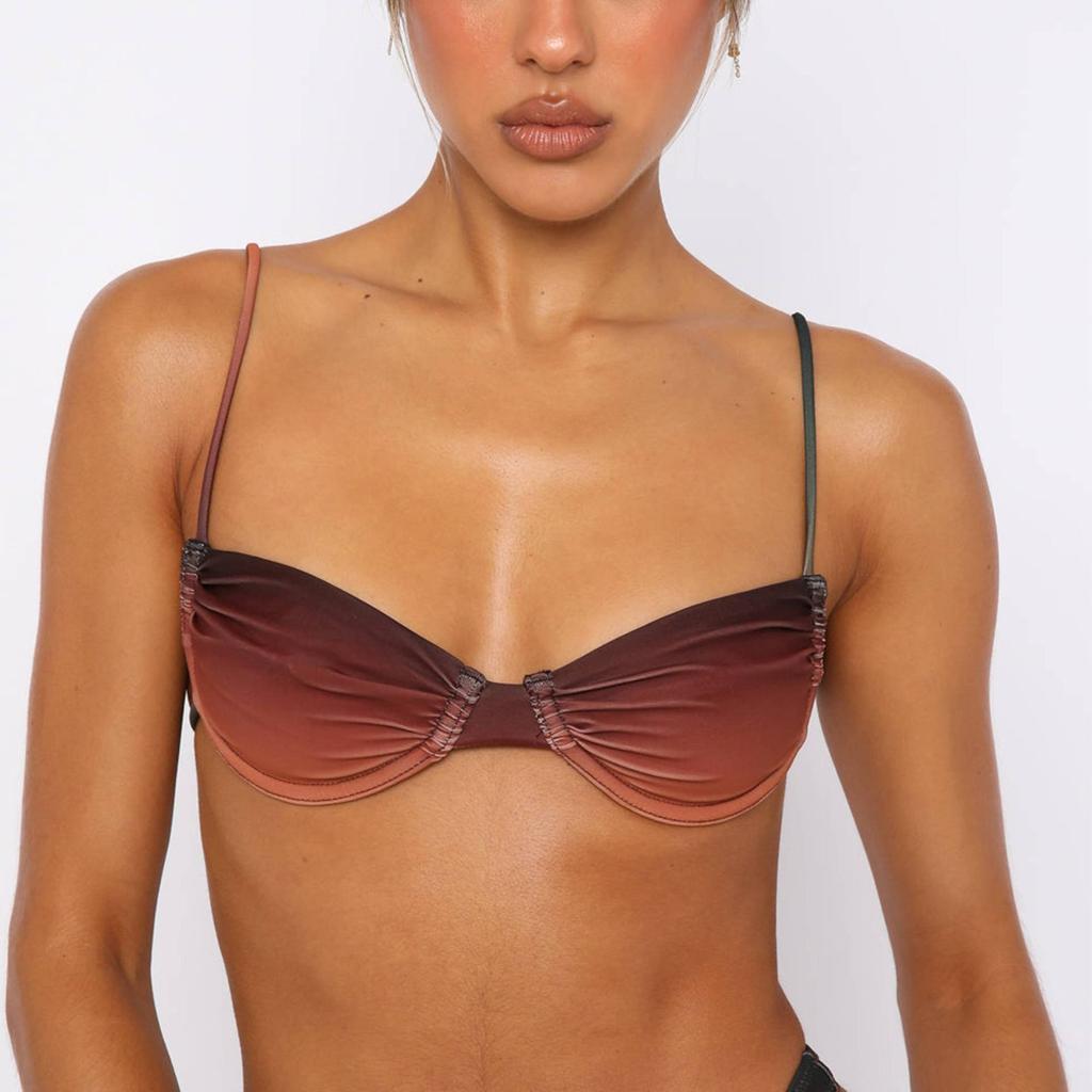 Halter Neck Backless Triangle Single Swimsuit Bikini Suits Women's Lace Up Gradient Split Swimwear