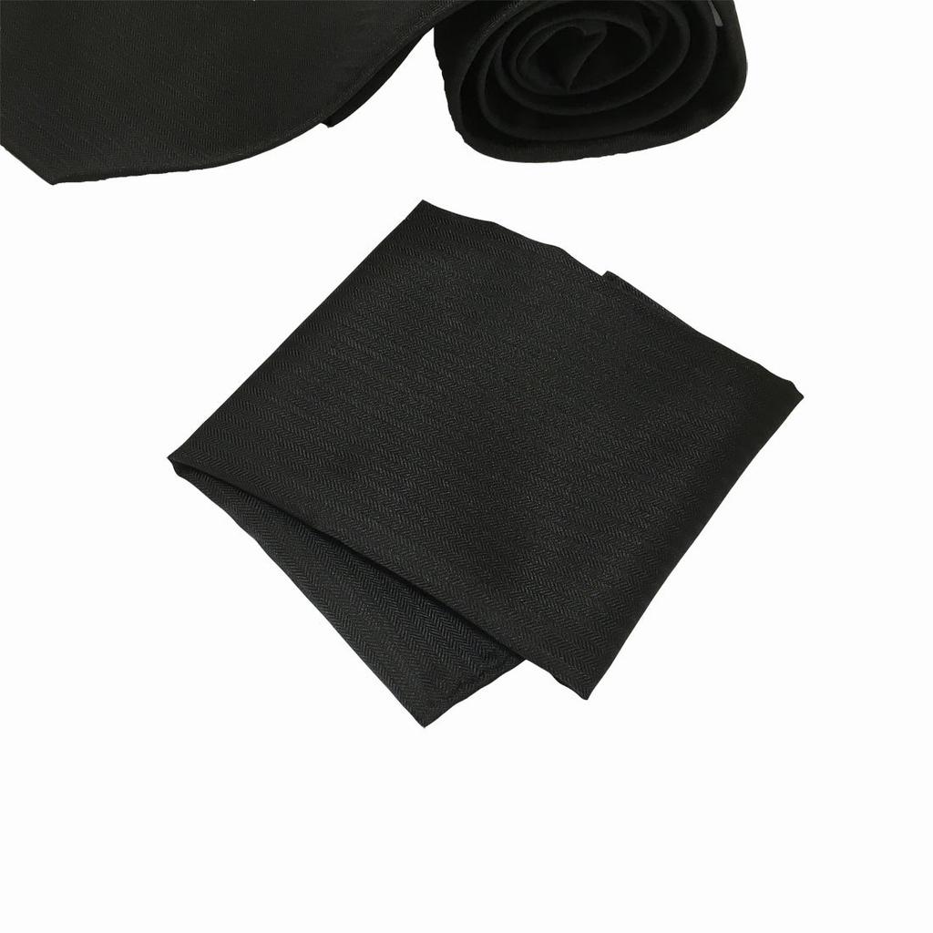 [Banane D'or] Necktie, Funeral, Pocket Square, Formal Occasions (Black)