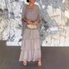 Women's Elegant Solid Color Chiffon Batwing Sleeve Round Neck Tiered Ruffle Maxi Dress Casual Long Gown
