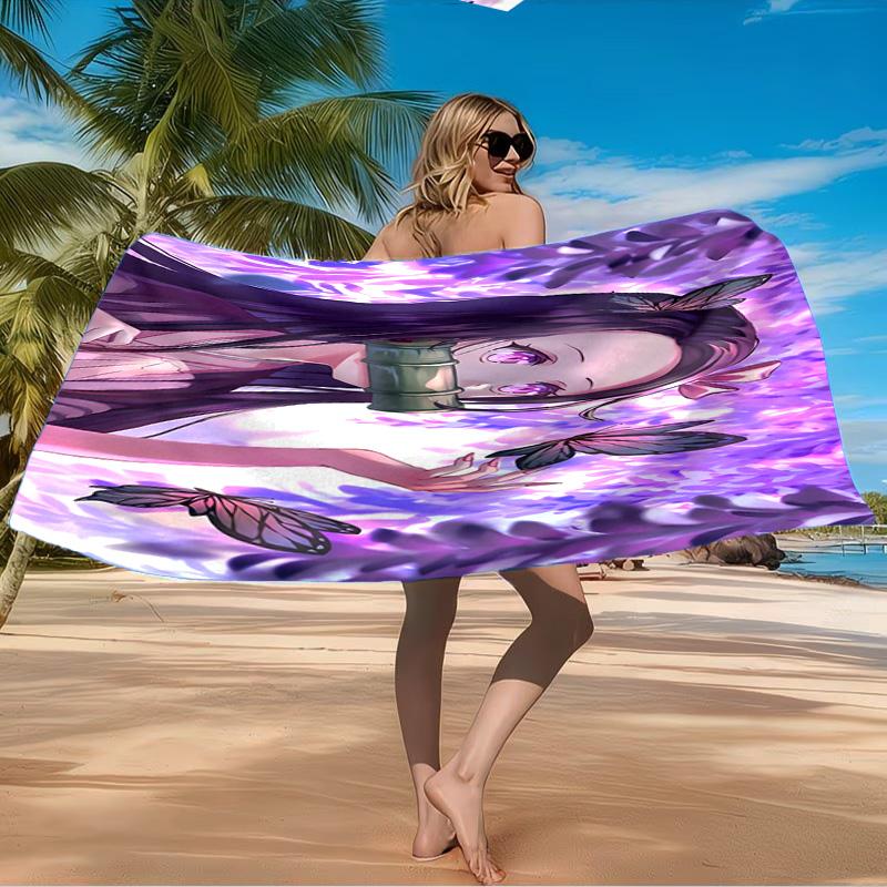 Butterfly Nezuko Fantasy Beach Towel Microfiber Beach Towel, Lightweight and Quick-Dry, for Summer Travel, Swimming Pool Fan Birthday Gift