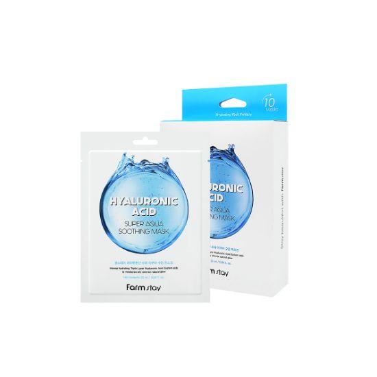 Farmstay Hyaluronic Super Aqua Soothing Mask Hydrating & Calming Facial Sheet Mask 25ml × 20 Sheets (1+1 Offer)