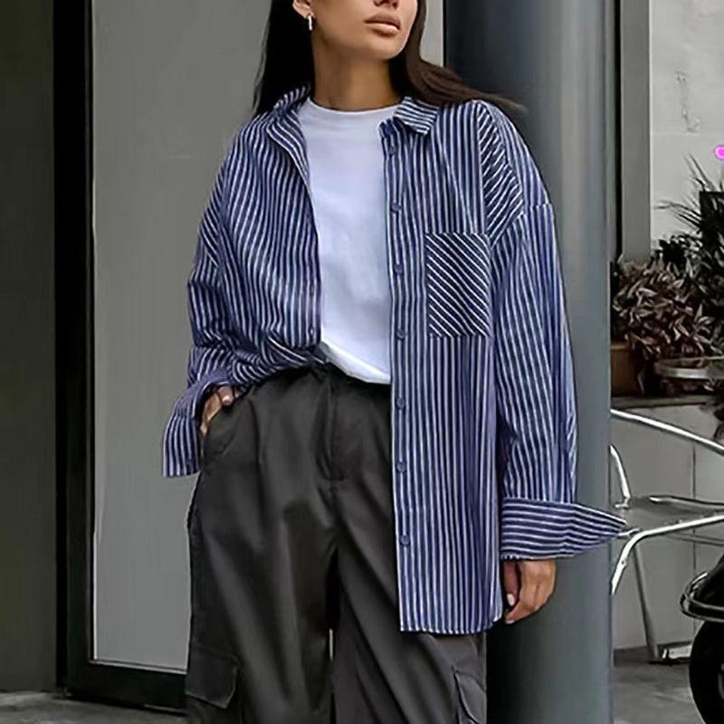 

Fashion Vintage Stripe Long Sleeves Shirt Loose Cardigan Shirt Loose Cardigan Striped Shirt Stripes S