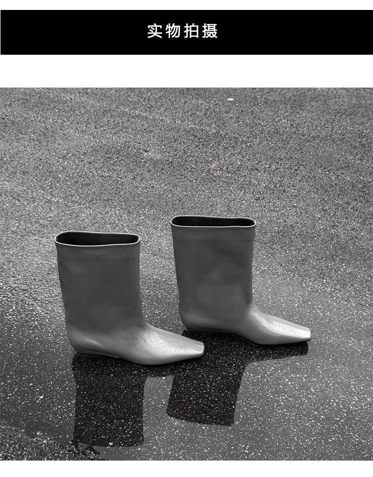 Cowhide version~ autumn and winter new Korean version of simple square head versatile temperament low heel knight boots women's sleeve medium