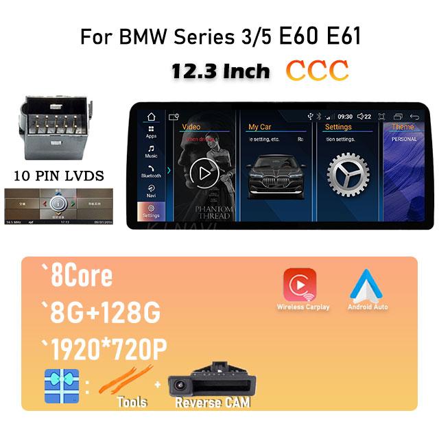New 12.3 Inch IPS Screen Android 14 For BMW Series 3/5 E60 E61 E90 E92 Car Radio Player Multimedia GPS Navigation Video