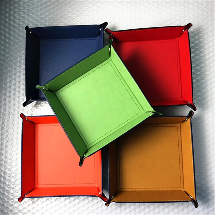 PU Leather Valet Trinket Folding Tray Collapsible Phone Key Wallet Coin Desktop Storage Sundries Box Bins Accessories