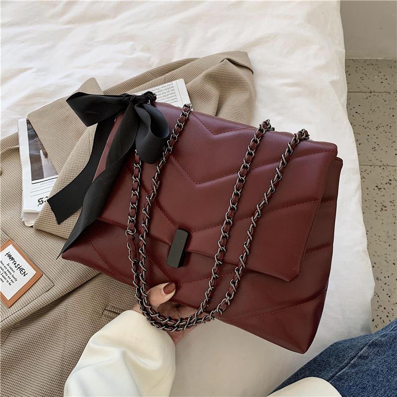 Simple Ladies Crossbody Bag Ladies Scarf Bow Shoulder Bag Fashion Hundred Crossbody Bag Lombard Decoration PU Material