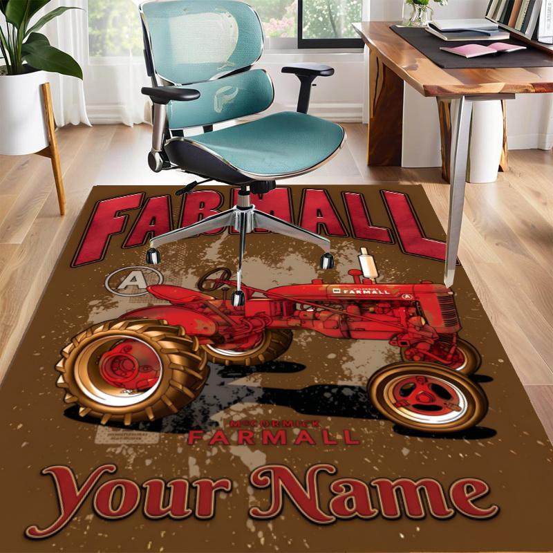 Farmall International Harvester Design Area Rug Personalized Name- Non-Slip, Soft & Cozy Floor Mat for Living Room, Office - Indoor/Outdoor Carpet