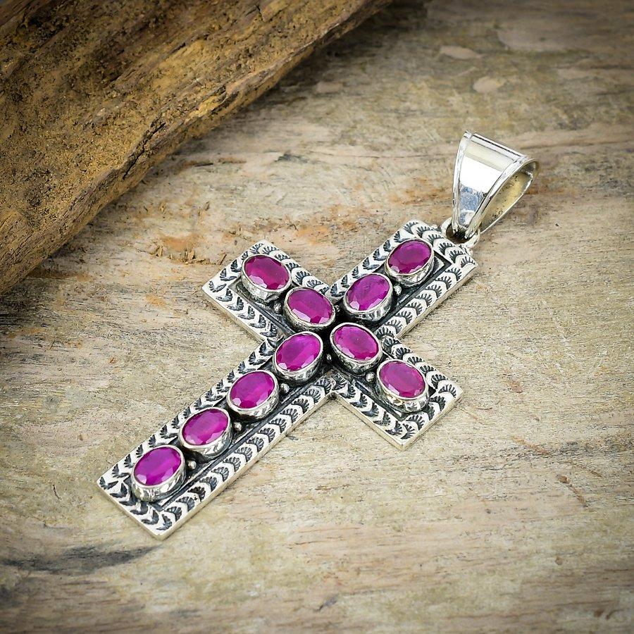 Red Jade Gemstone Handmade 925 Sterling Silver Jewelry Pendant 3.15" M-200