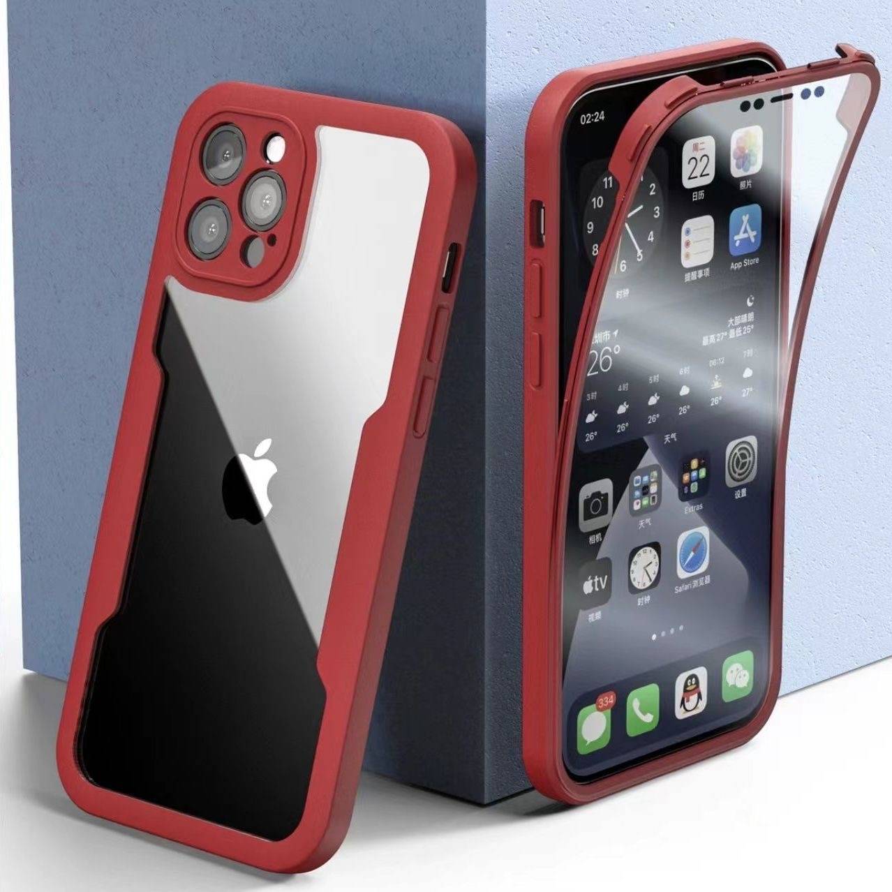 

Для iPhone 15 Pro Max 360 Полный защитный чехол для iPhone 14 13 11 Pro 12 mini 15 Plus XR XS Max Роскошная двухсторонняя мягкая обложка For iPhone XS Max красный