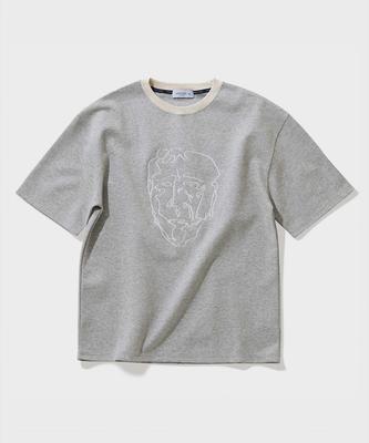 FFEFF STUDIO Face Drawing Embroidery Short Sleeve T-Shirt (Melange)