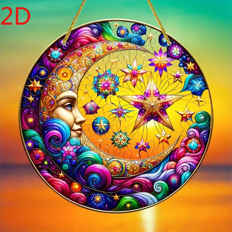 Moon Goddess Sun Catcher. Colorful celestial acrylic art for home or bar decor. A mystical gift.