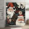 Xmas Santa Claus Christmas Shower Curtain with Floral Design, Polyester Waterproof Bathroom Decorative Fabric, Perfect for Holid
