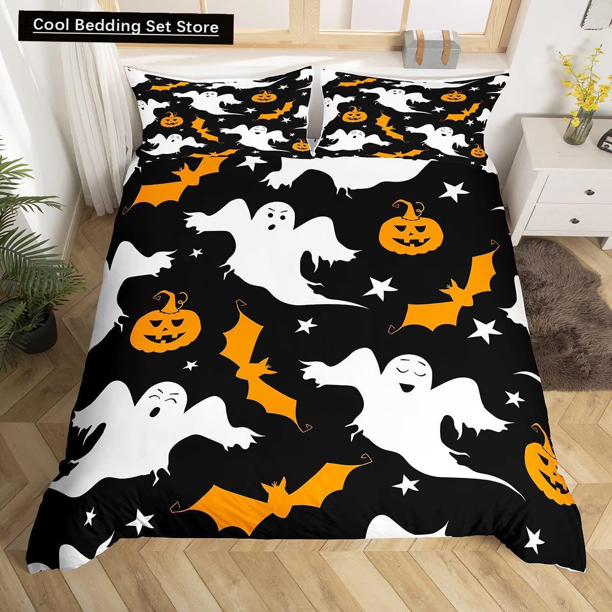 

Милые наволочки для хеллоуина, пододеяльник с тыквой-призраком, постельное белье для общежития, декор на хеллоуин, комплект постельного белья для малышей в детскую комнату EU single(135x200cm)