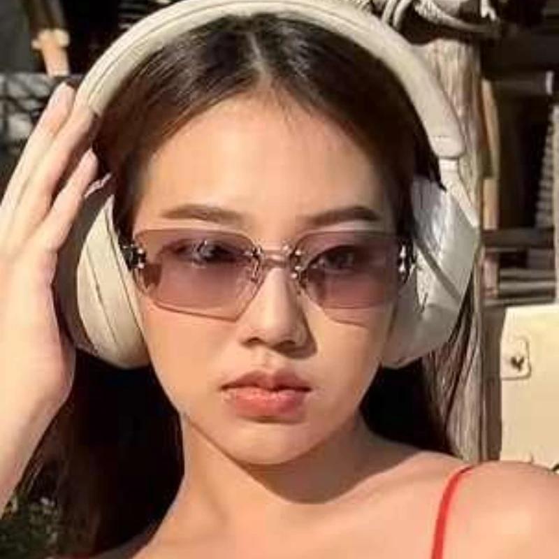 Women Girls Korean Y2K Square Frameless Anti Blue Light Glasses High-end and Spicy Style Sunglasses