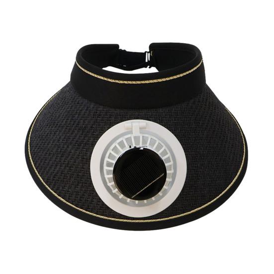 Sun Hat Empty Top Design Extended Brim Full Face Coverage Sun Protection Hat with Solar Powered Built-in Fan Adjustable Head Circumference Straw Hat